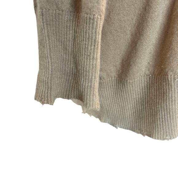 Prive 45 Cashmere? V Neck Sweater Large Tan Thrashed Designer Luxury Grunge Cozy - Picture 11 of 16